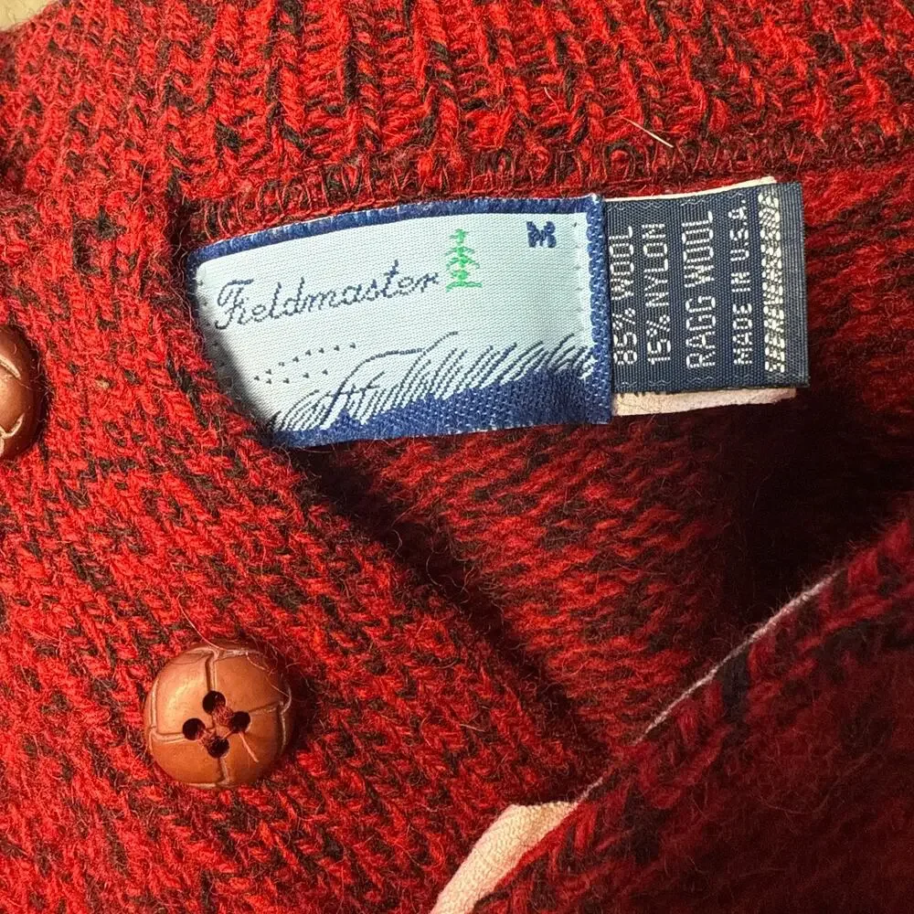 Vintage Fieldmaster Wool Blend Henley Sweater Red Black USA Made